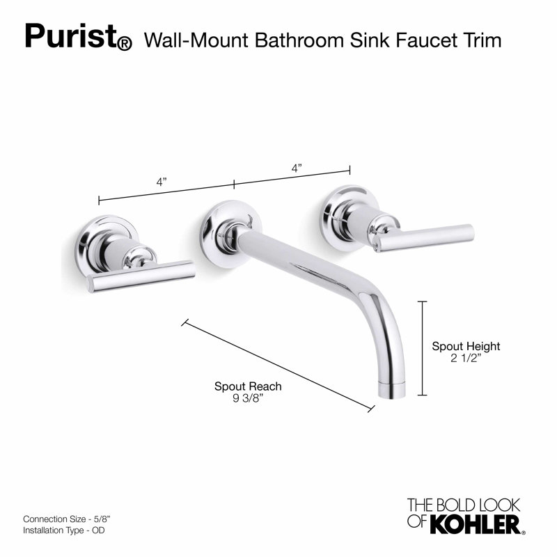 K-T14414-3-CP,BGD,SN Kohler Purist® Wall Mounted Bathroom Faucet ...